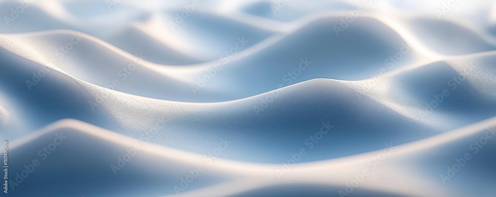 Naklejka premium Closeup view snow dunes. Soft light creates gentle shadows on sculpted snow formations. Abstract winter texture. Ideal for winter wonderland theme. Creative background design. Perfect for nature