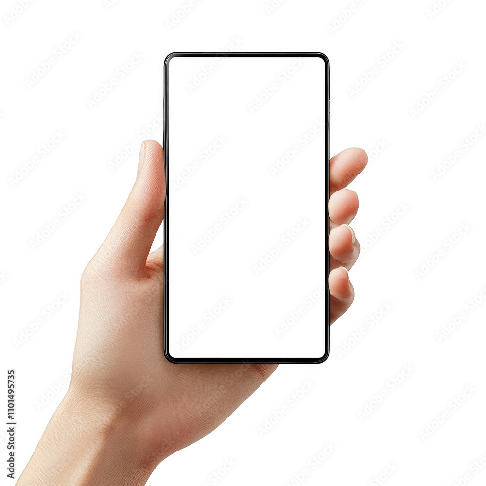 A hand holding a cell phone with a white background A hand holding a cell phone with a white background