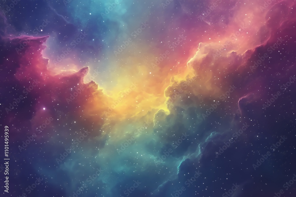 A vibrant cosmic scene filled with colorful nebulae and stars, evoking a sense of wonder.