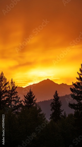 Fiery Sunset Over Mountain Range