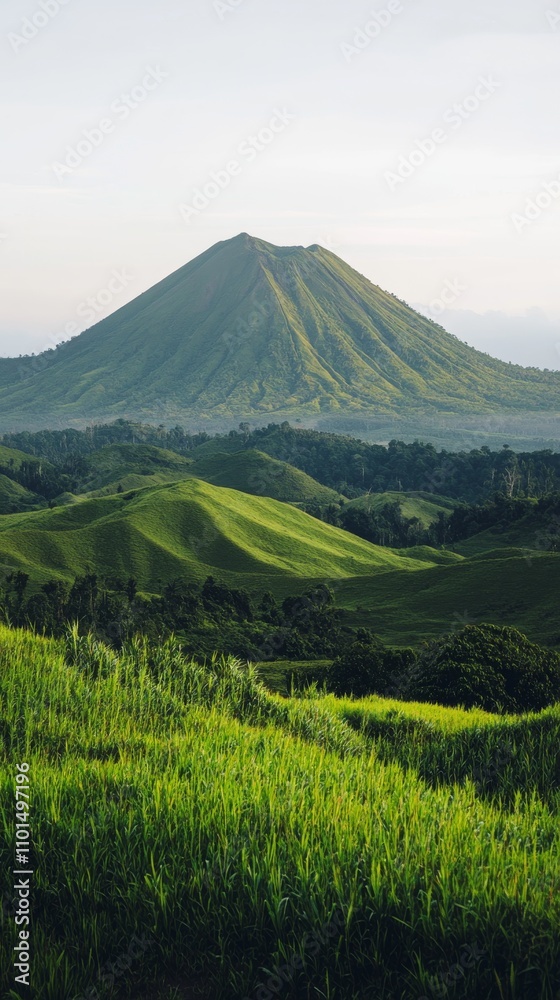 Tranquil Scene of a Dormant Volcano in Serene Landscape Tranquil Scene of a Dormant Volcano in Serene Landscape