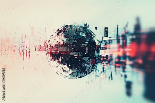 Abstract digital globe with cityscape reflection