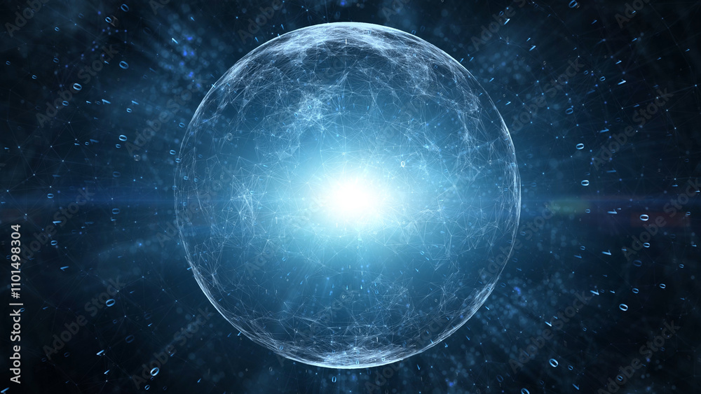 Obraz premium 3d cyberspace binary data sphere network technology illustration.