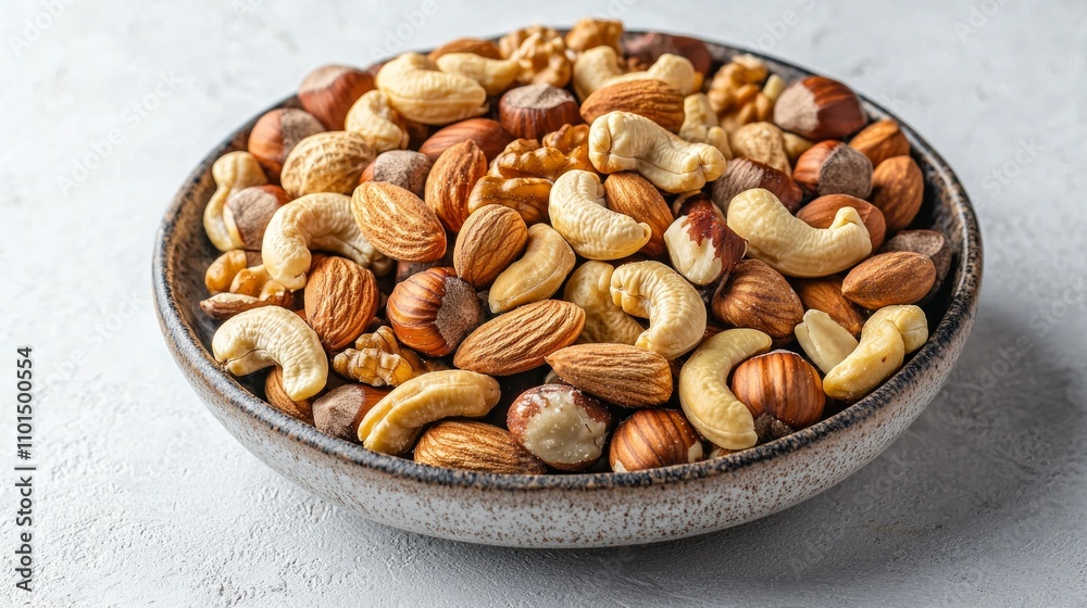 charming plate filled variety nuts such as hazelnuts cashews walnuts and almonds sits bright backdrop showcasing their natural textures and colors. charming plate filled variety nuts such as hazelnuts cashews walnuts and almonds sits bright backdrop showcasing their natural textures and colors.