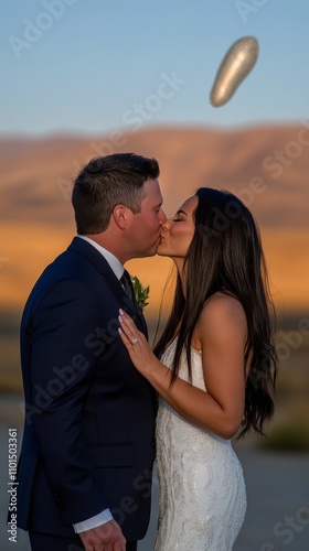 Romantic Couple Sharing Kiss at Sunset