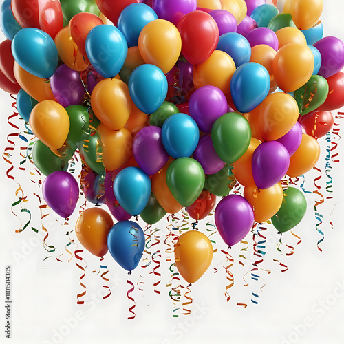 Party Balloons with Colorful confetti on white background