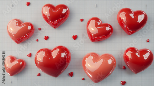 A 3D heart, isolated for animation in cartoon games, symbolizes love and is perfect for Valentine's Day or weddings. This scarlet heart works as a sprite sheet for looping objects in modern vector