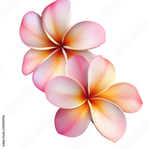 Two pink and orange flowers with yellow centers