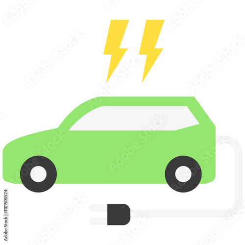 Electric Car flat color icon. use for modern concept, print, UI, UX kit, web and app development. Vector EPS 10, related to business, green industry, eco friendly and economy .