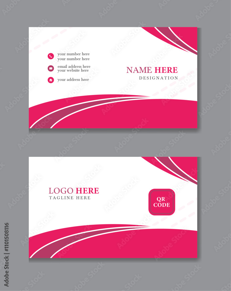 Fototapeta premium 4,creative pink color double sided business card simple design .template
