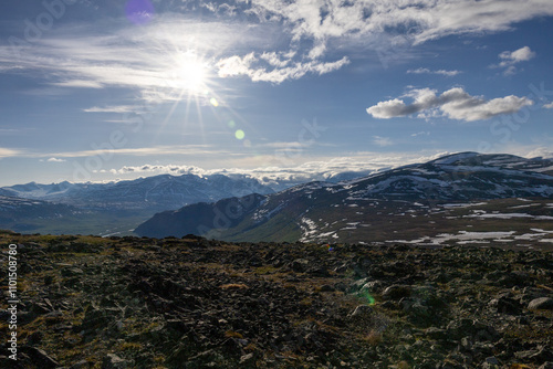 view over rocky terrain near skierfe in sarek national park