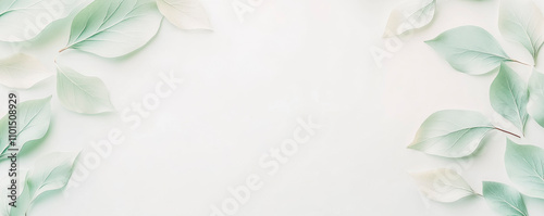 Minimalist botanical background with soft green leaves for design and decor