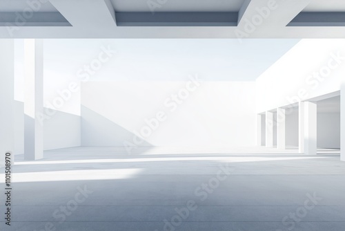 Wallpaper Mural Empty white modern architecture building interior. Spacious open area with concrete floor. Minimalist design with wide space. Stylish futuristic garage or car park. Elegant concept illustration. Torontodigital.ca