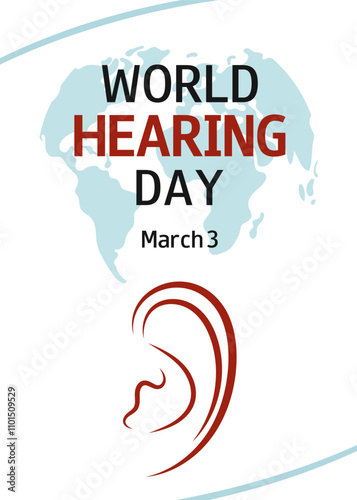 World Hearing Day vertical background. March 3. Concept design for medical banner, poster, greeting card, flyer.