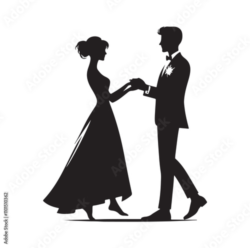 couple celebrating marriage silhouette vector illustration