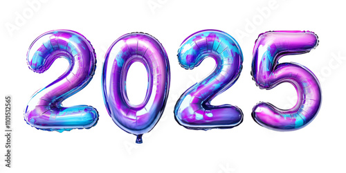 2025 new year festive blue purple balloons isolated on white or transparent 