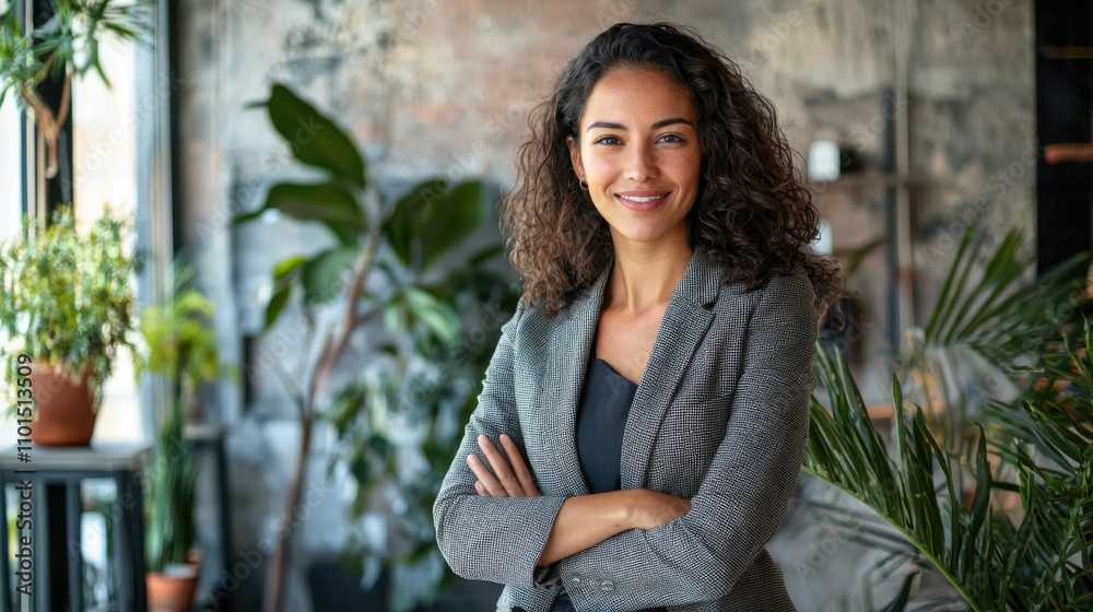 Portrait of young Hispanic professional business woman standing in office. Happy female company executive, smiling businesswoman entrepreneur corporate leader manager looking at camera using tablet. Portrait of young Hispanic professional business woman standing in office. Happy female company executive, smiling businesswoman entrepreneur corporate leader manager looking at camera using tablet.