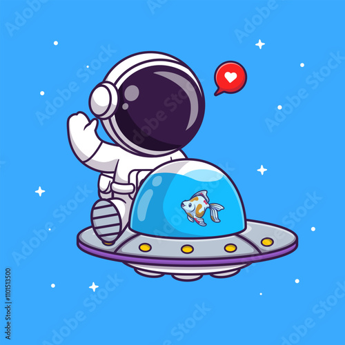 Cute Astronaut Flying With Aquarium Ufo Cartoon Vector Icon 
Illustration. Science Animal Icon Concept Isolated Premium 
Vector. Flat Cartoon Style 