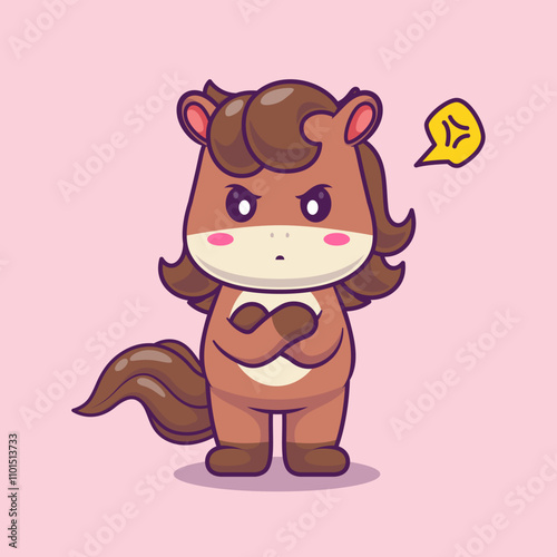 Cute Horse Angry Cartoon Vector Icon Illustration. Animal 
Nature Icon Concept Isolated Premium Vector. Flat Cartoon 
Style 