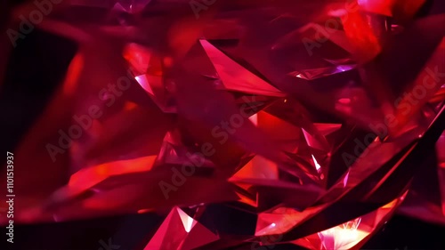 Intricate red crystal formations with sharp facets create a captivating visual experience as light dances across their surfaces, revealing vivid colors and reflections, background