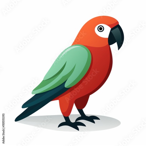 Vibrant Red and Green Parrot Standing Proudly in a Minimalist Style Perfect for Illustrations, Posters, and Educational Material in Tropical Themes photo