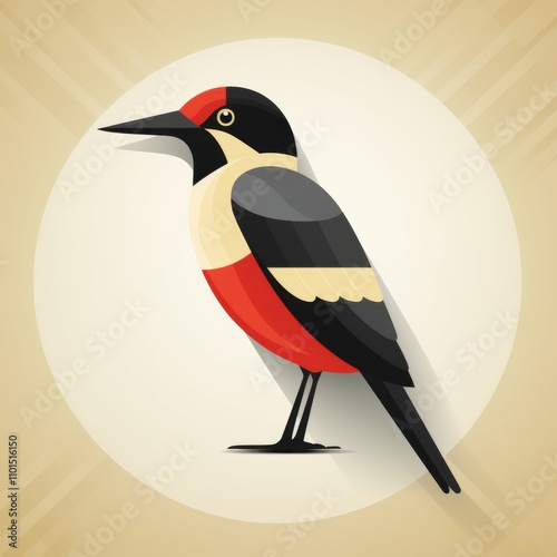 Colorful Geometric Illustration of a Woodpecker with Stylized Features and a Soft Background for Nature and Wildlife Themes photo