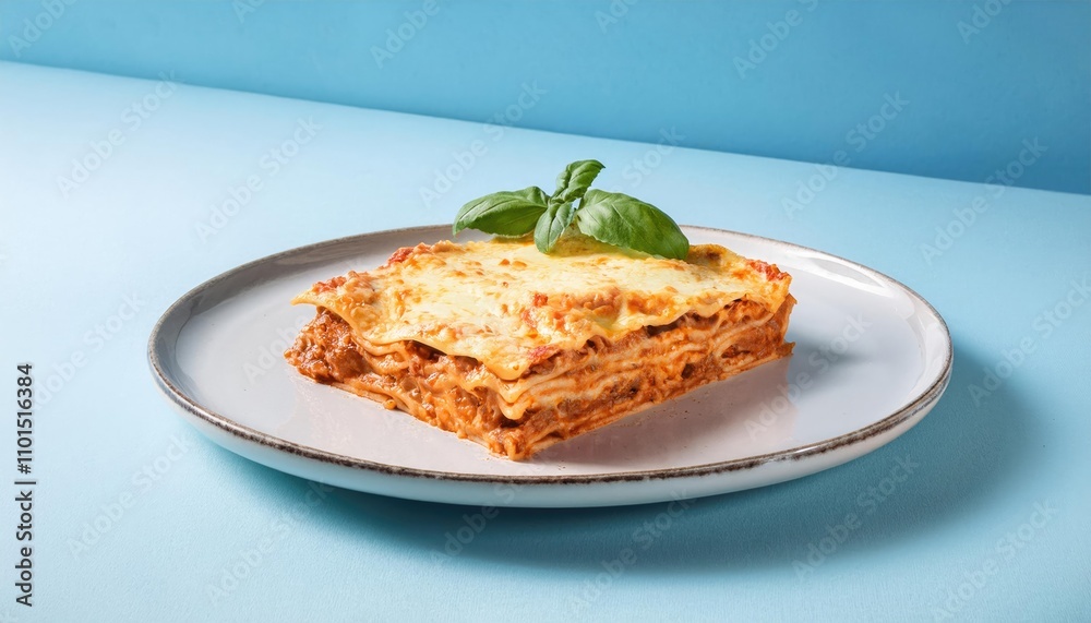 Piece of tasty hot lasagna on a plate. Tradishional Italian food Piece of tasty hot lasagna on a plate. Tradishional Italian food