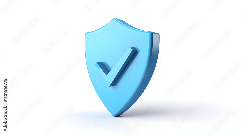 cartoon 3d Icon safety shield check mark perspective . Blue symbol security safety icon. Checkmark in minimalistic style. 3d vector illustration. white background	