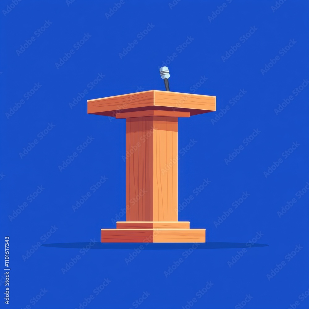 Wooden Podium with Microphone Against a Vibrant Blue Background Ideal for Public Speaking, Presentations, or Communication Themes in Stock Photography Wooden Podium with Microphone Against a Vibrant Blue Background Ideal for Public Speaking, Presentations, or Communication Themes in Stock Photography
