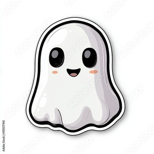 A cute cartoon ghost with big eyes and a smiling face, perfect for Halloween-themed designs, children's products, or fun decorations, It adds a playful touch to any festive project,