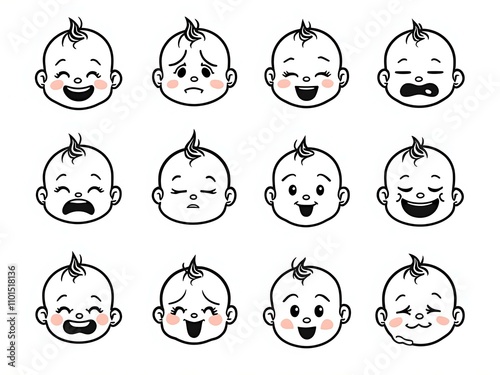 Baby face icons that includes babies face expressions.