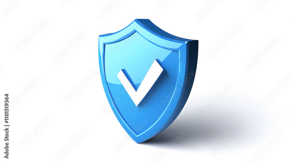 cartoon 3d Icon safety shield check mark perspective . Blue symbol security safety icon. Checkmark in minimalistic style. 3d vector illustration. white background	