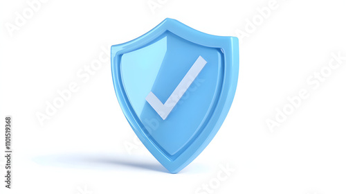 cartoon 3d Icon safety shield check mark perspective . Blue symbol security safety icon. Checkmark in minimalistic style. 3d vector illustration. white background 