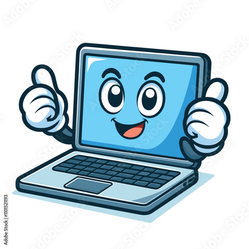 Smiling Laptop with Business and Technology  Mascot Concept