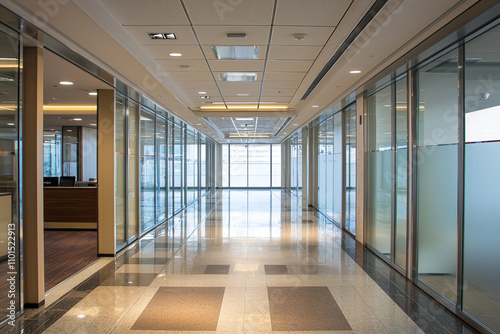 Wallpaper Mural Modern office hallway with glass walls and polished floors Torontodigital.ca