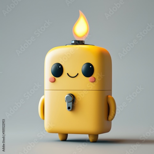 A cheerful cartoonish lighter character with a smiling face and a flame on top, perfect for illustrating creativity, fun, or light-hearted themes in marketing or social media content, photo