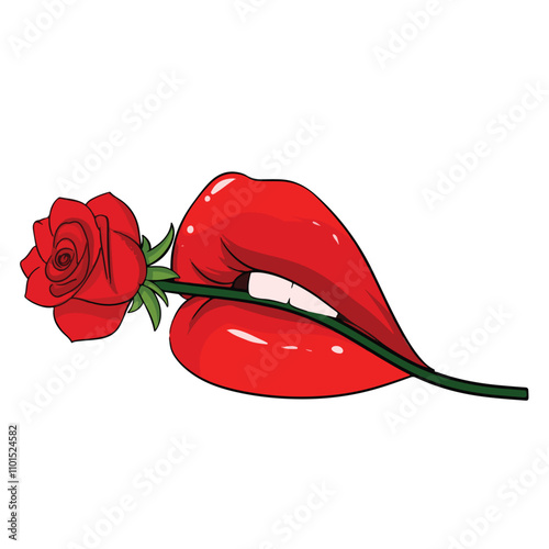 red lips with roses vector illustration art