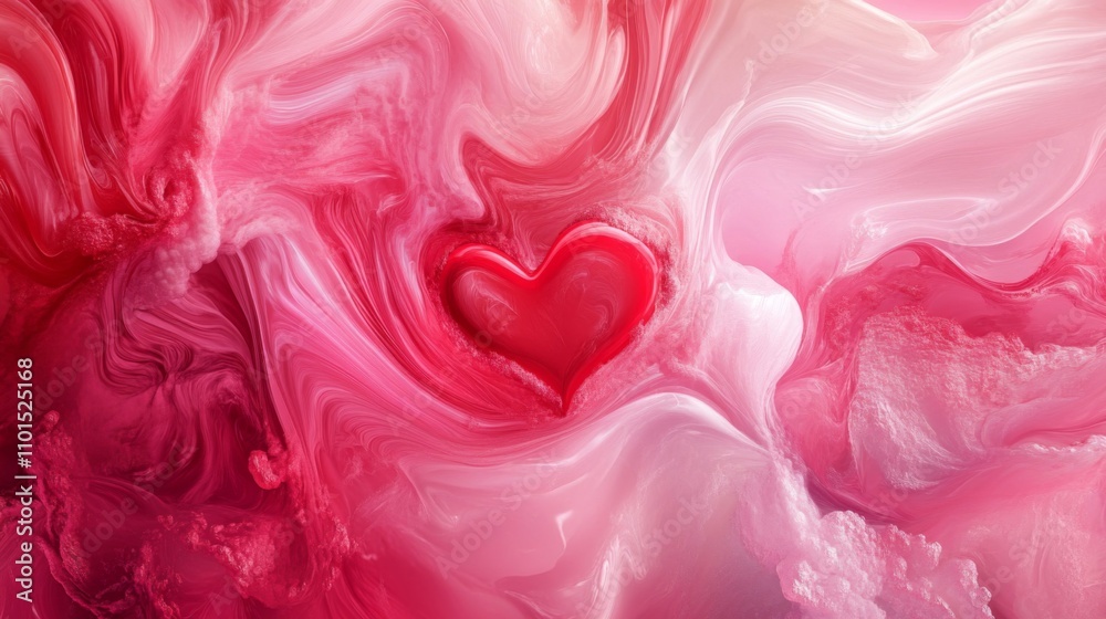 A Red Heart Embracing Swirling Pink and White Abstract