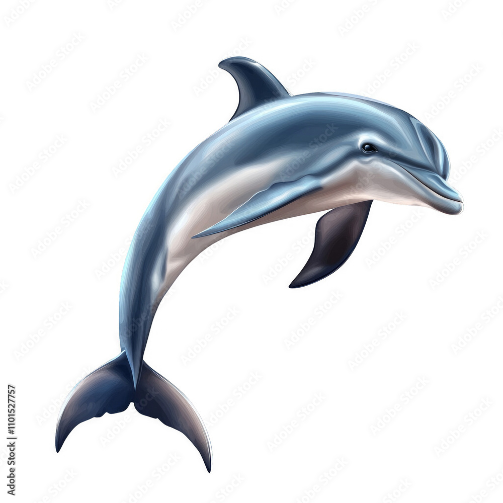 Obraz premium A blue and white dolphin is leaping out of the water
