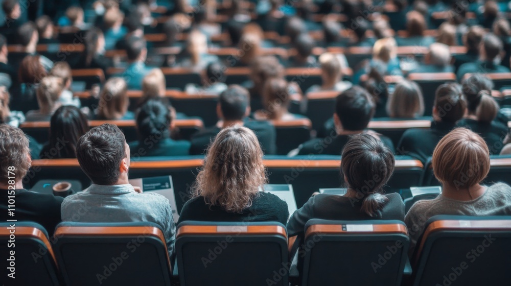 Rear View of Attendees in a Lecture Hall Rear View of Attendees in a Lecture Hall