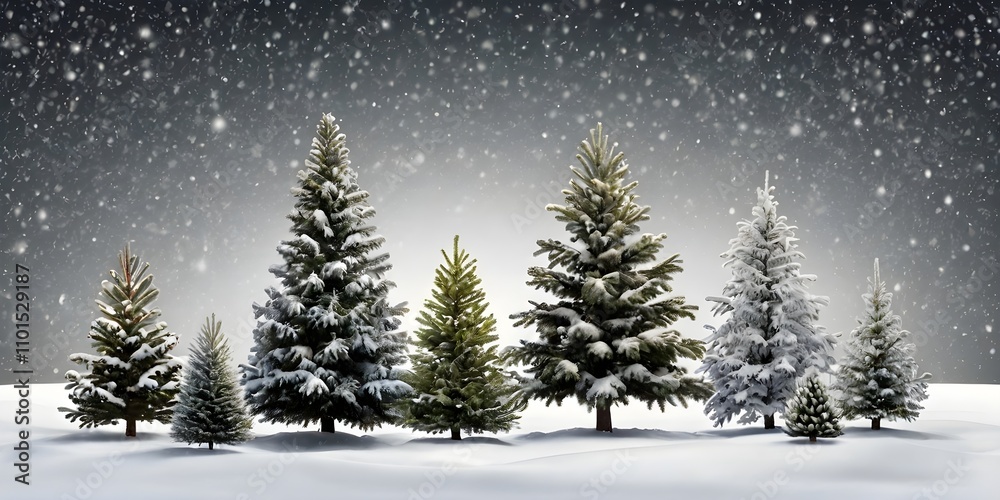 Naklejka premium Collection of christmas Trees with Snow isolated on transparent or white background.