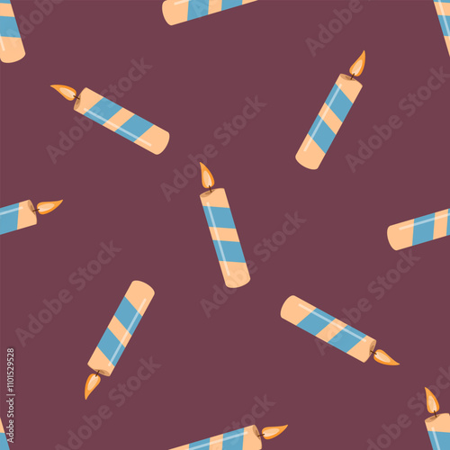 Seamless Pattern of   Striped Birthday Candle Design for Celebration