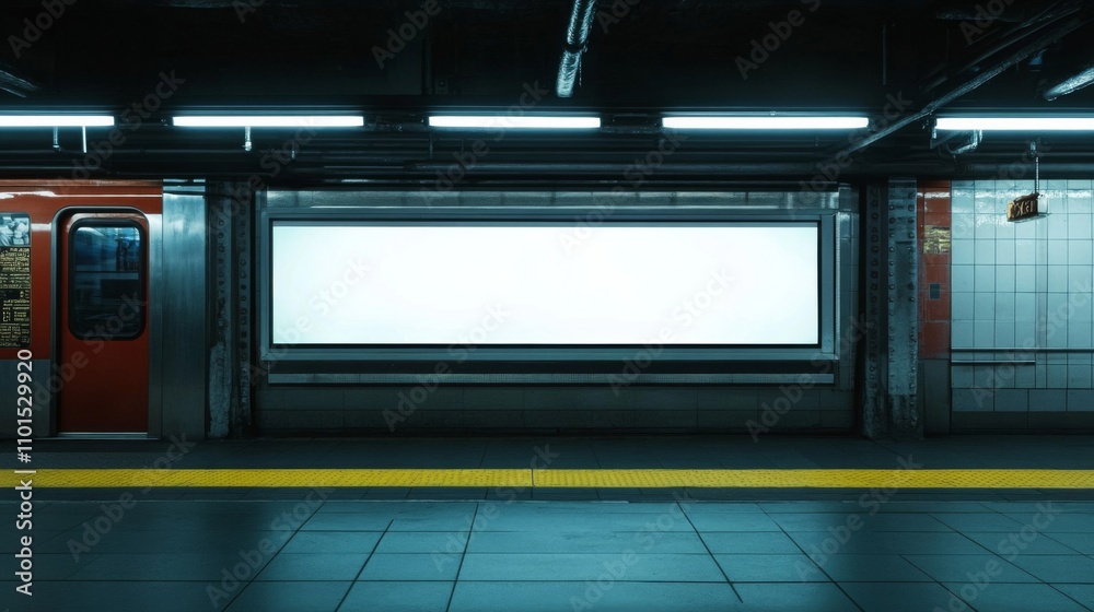 Blank Subway Advertisement with Red Train Door Blank Subway Advertisement with Red Train Door
