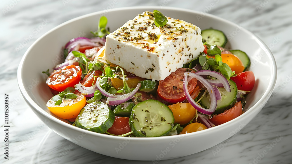 Fresh Mediterranean Greek Salad with Kalamata Olives and Feta, Vibrant Summer Photography Fresh Mediterranean Greek Salad with Kalamata Olives and Feta, Vibrant Summer Photography