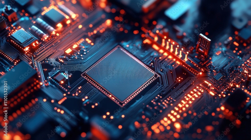 Illuminated Circuit Board Shows Central Processing Unit Illuminated Circuit Board Shows Central Processing Unit
