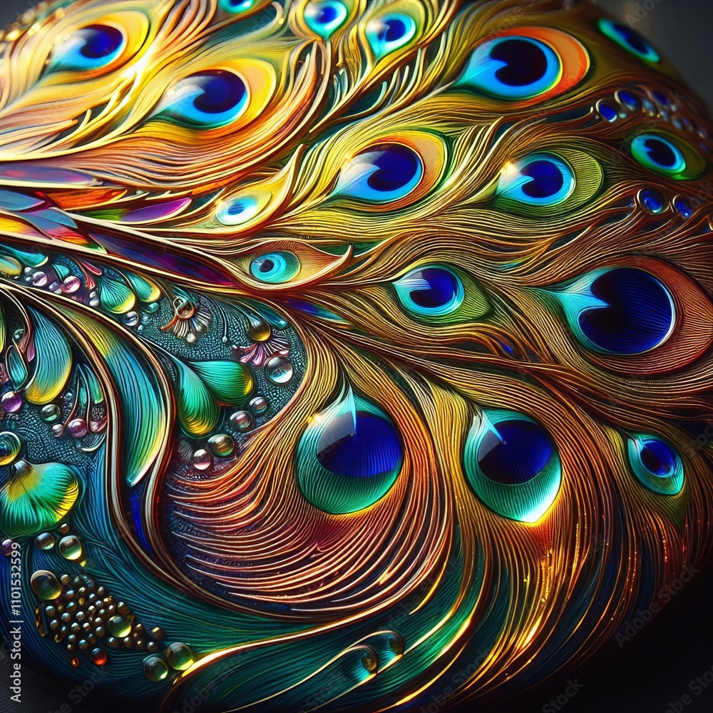Obraz premium Vibrant Glass Peacock Tail A peacock's tail captured in vibrant