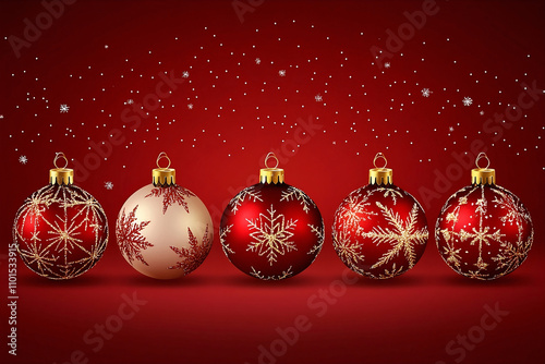 Red Christmas balls on a red background.