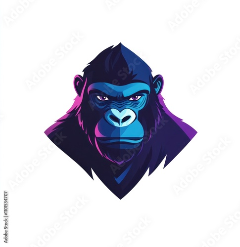 Here's a suggested  and keywords for your stock photo image..  Powerful gorilla head vector illustration in vibrant neon colors. photo