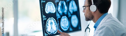 Radiologist conducting a remote imaging consultation using telemedicine tools, tele-radiology, virtual care