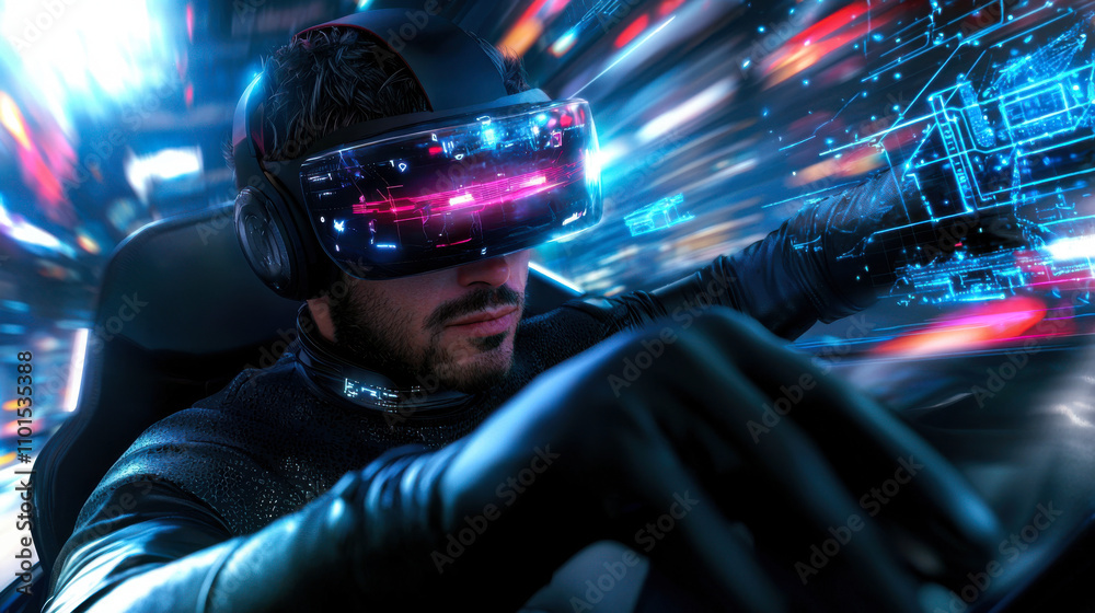 Futuristic virtual reality gamer immersed in digital experience Futuristic virtual reality gamer immersed in digital experience